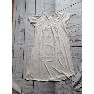 Vintage Womens Nylon Nightgown Pink Rose Floral Miss Elaine embroidery Size M